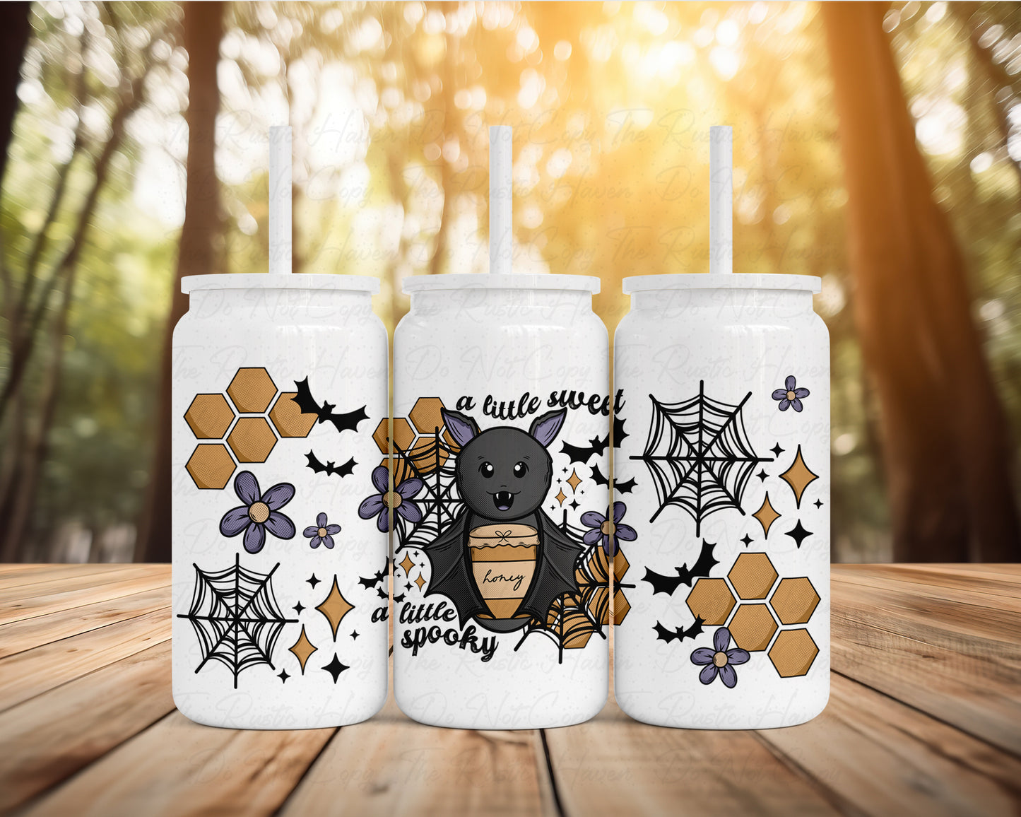 A Little Sweet A Little Spooky 16 oz Stainless Steel Can Tumbler – Cute Bat Halloween Cup with Straw