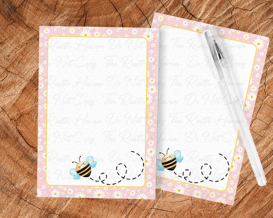 Bee Sweet 5x7 Notepad – 50 Sheets | Pink or Blue Floral Frame