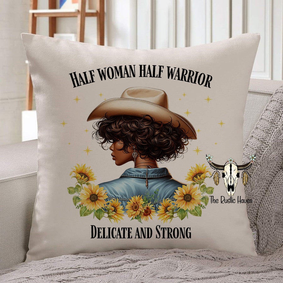 Half Woman Half Warrior Pillow