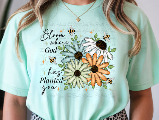 Bloom Where God Has Planted You Floral Tee – Spring Faith T-Shirt