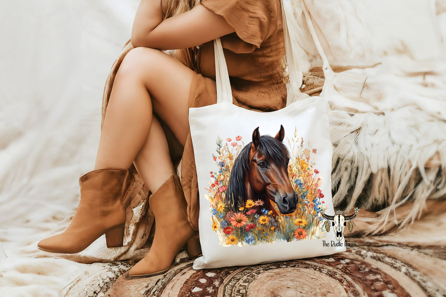 Horse and floral Tote bag