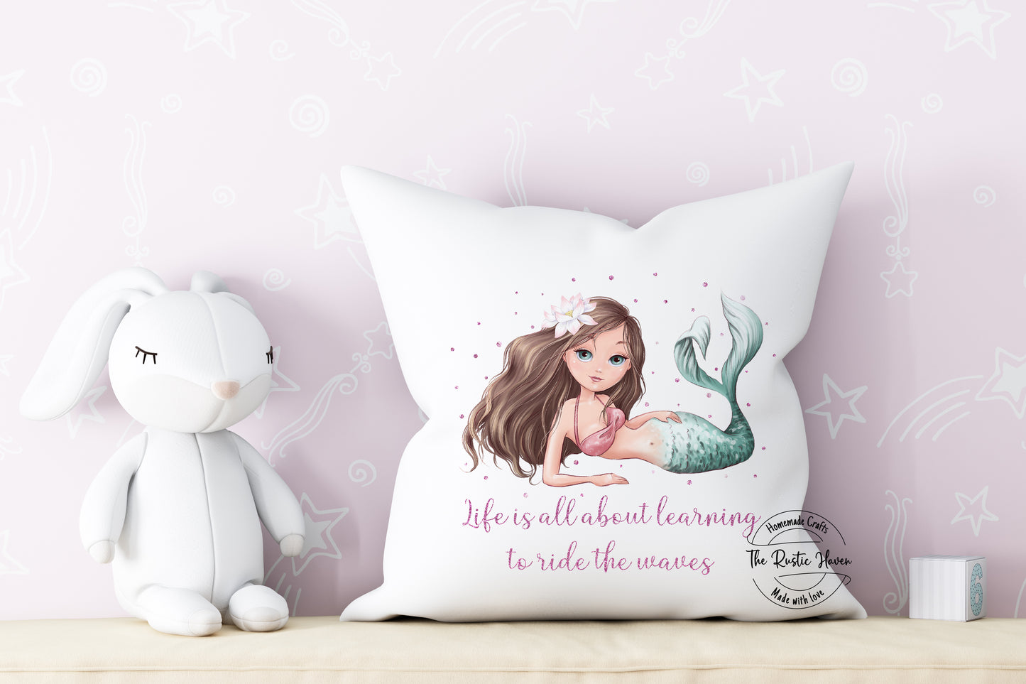 Girls Life is all about learning to ride the waves mermaid pillow