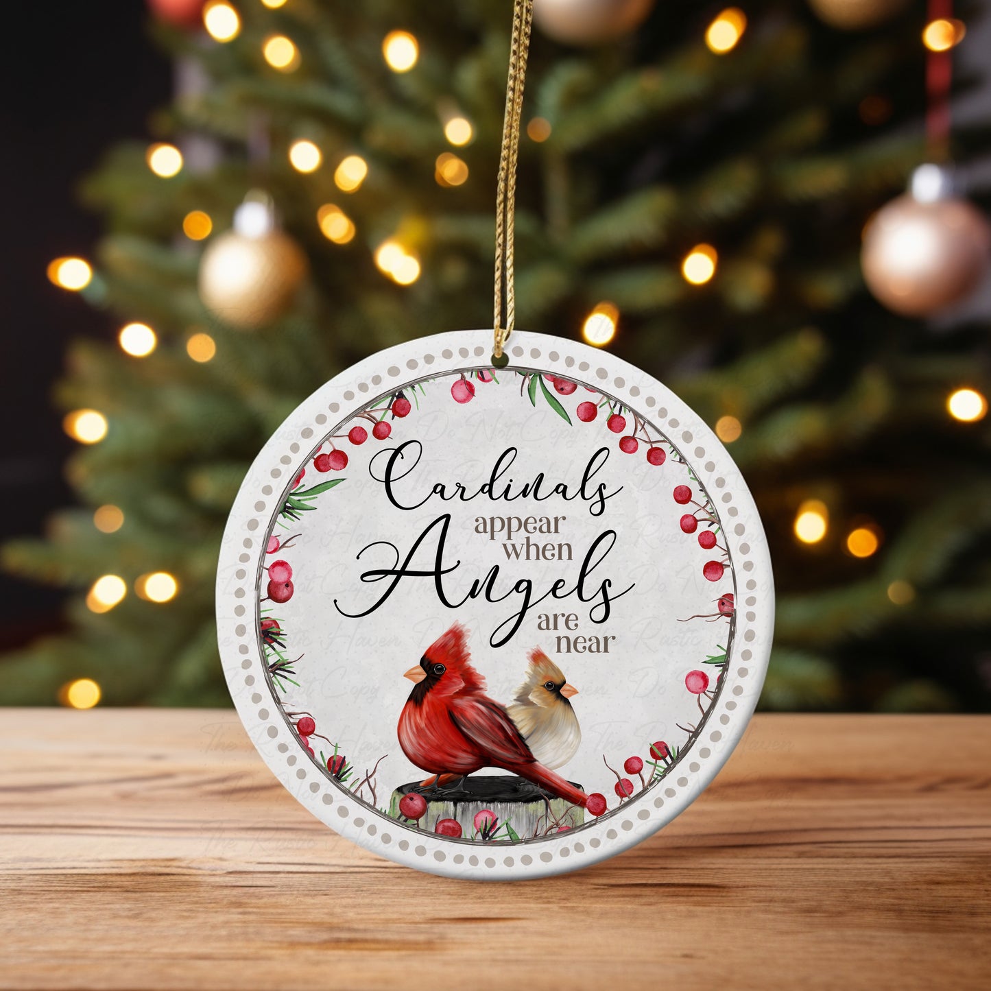 “Cardinals Appear When Angels Are Near” Rustic Memorial Ornament – Red & Cream Cardinal Keepsake