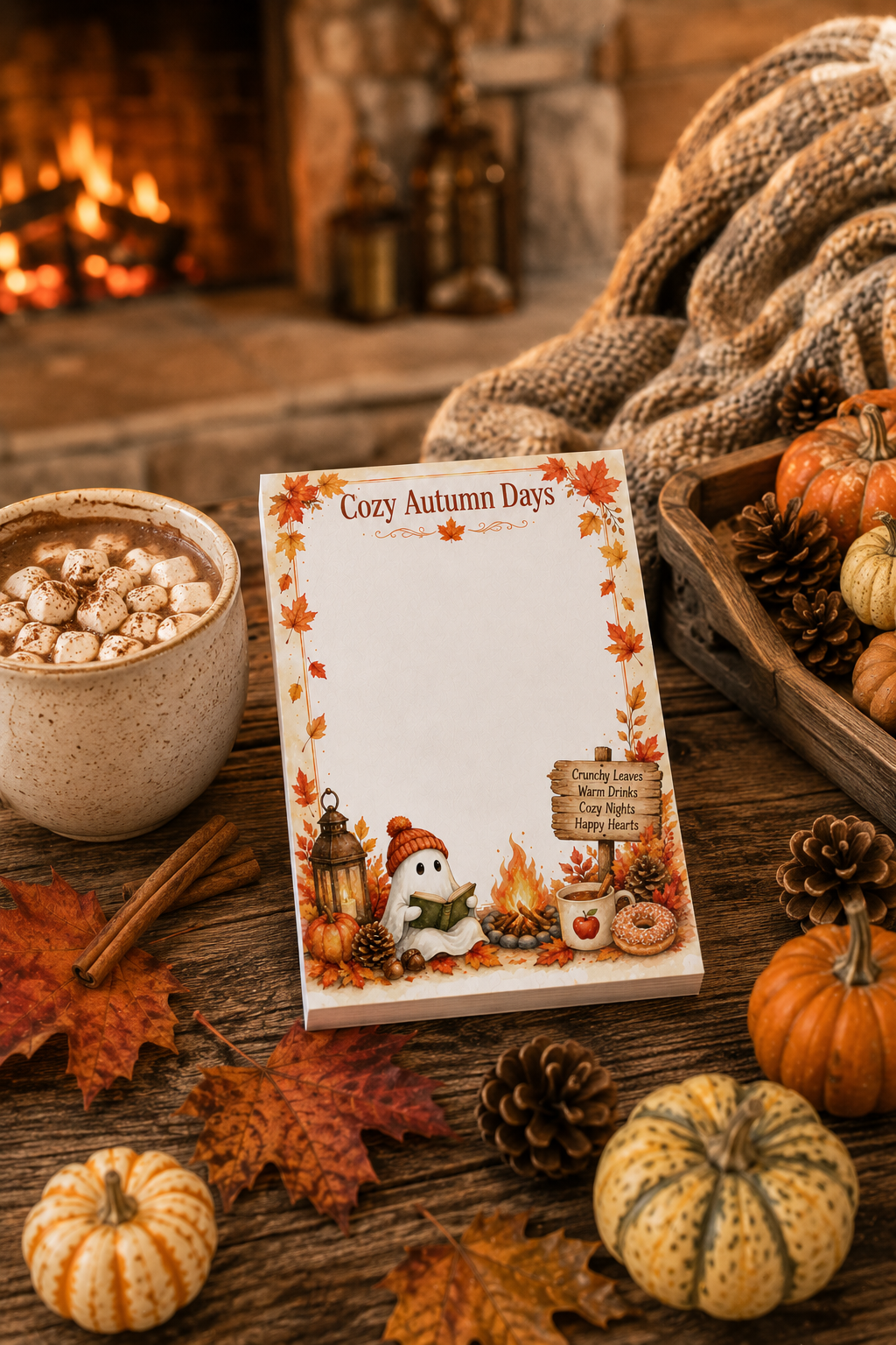 Cozy Autumn Days Fall Notepad | 4x6 Tear-Off Memo Pad | Fall Stationery | Autumn Desk Pad | Cute Ghost Notepad