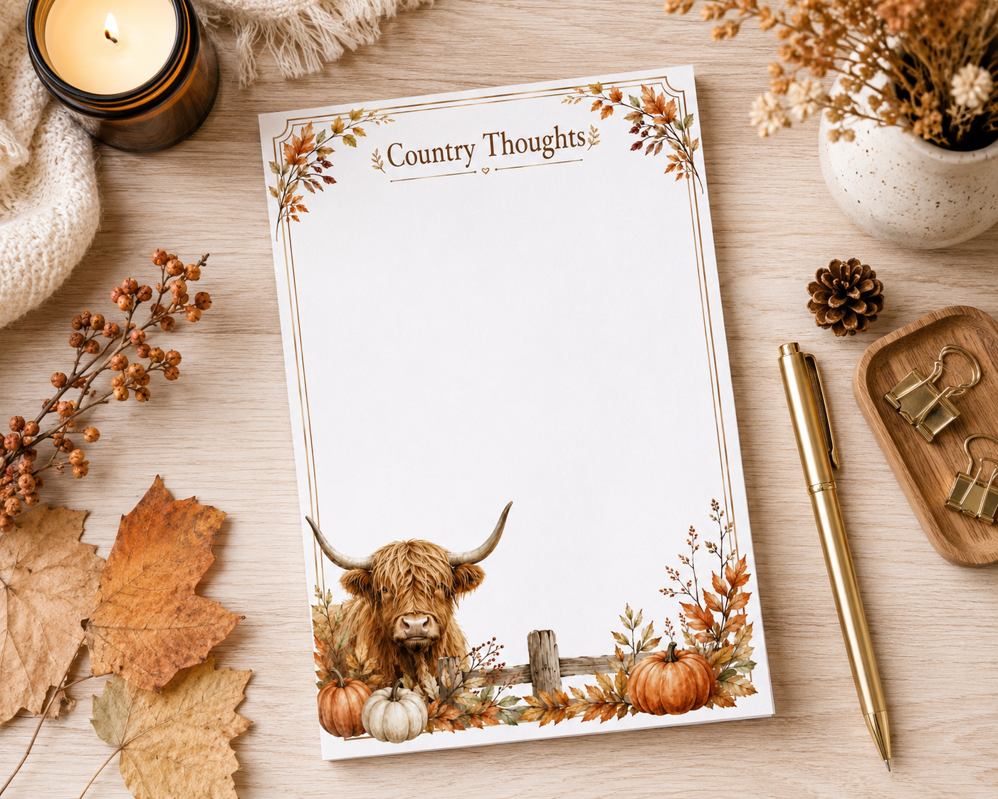 Country Thoughts Notepad | Highland Cow Fall Notepad | 5 x 7 | 50 Tear-Off Sheets