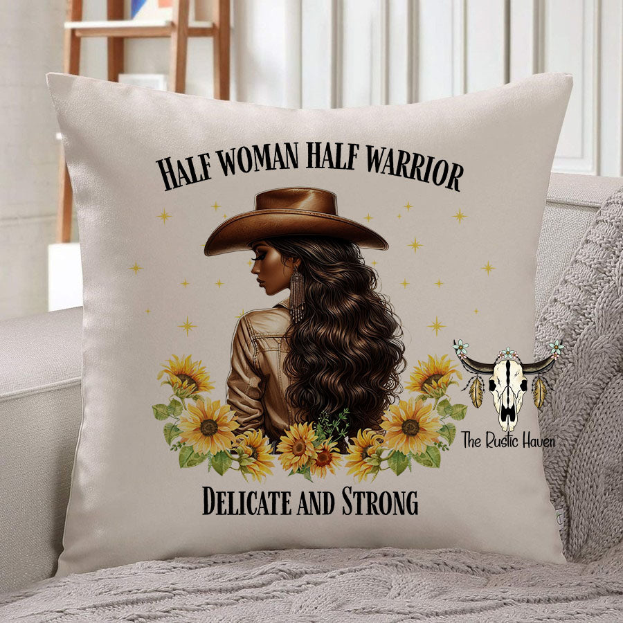 Half Woman Half Warrior Pillow