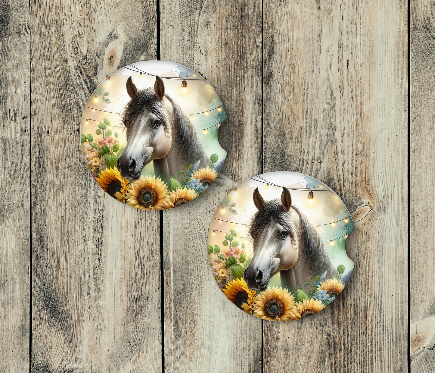 Horse & Sunflower car coaster set