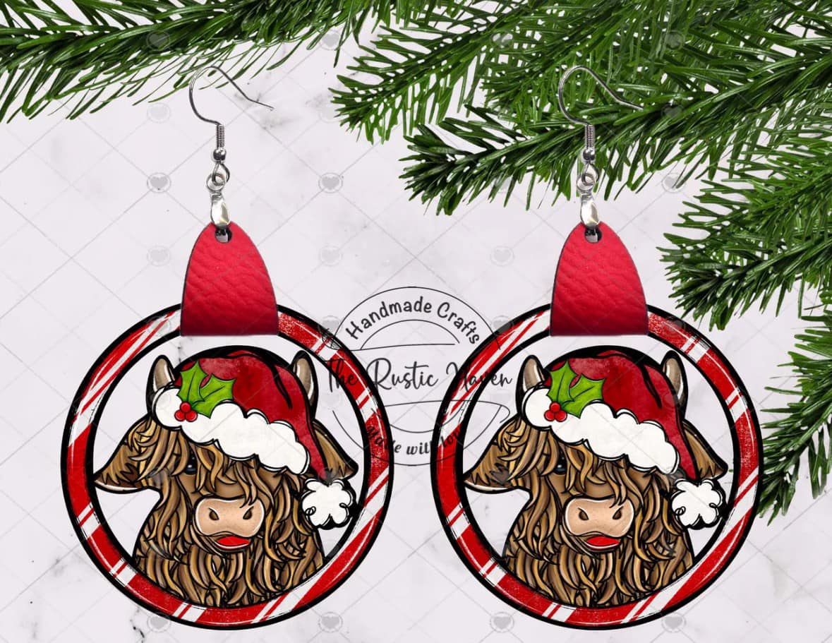 Cute highland cow holiday earrings