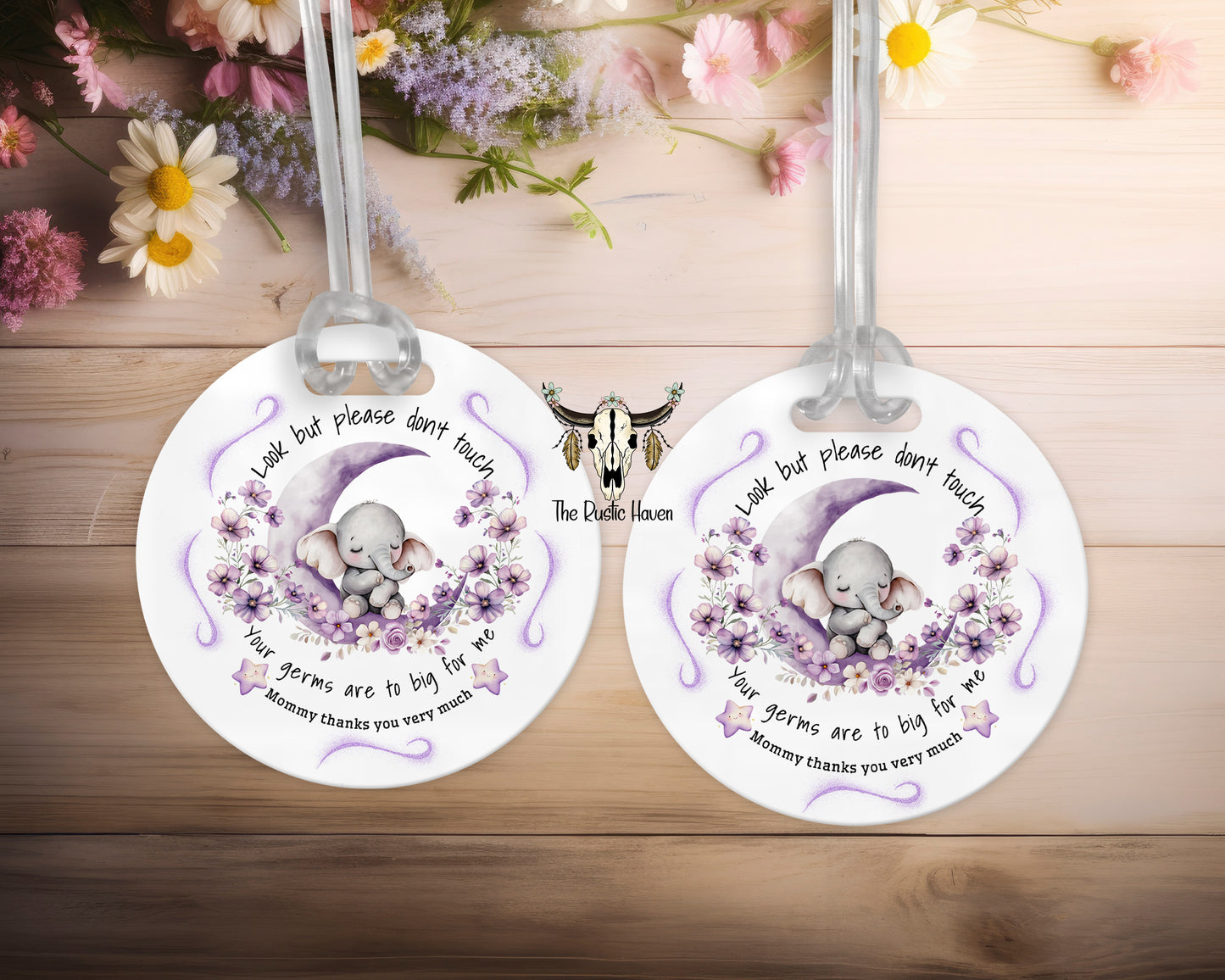 Adorable Baby Elephant Stroller or car seat germ tag