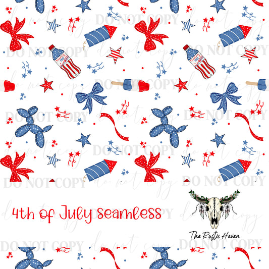 4th of July Seamless Pattern PNG | Patriotic Digital Paper | USA Red White Blue Print | Summer Independence Day Fabric Design