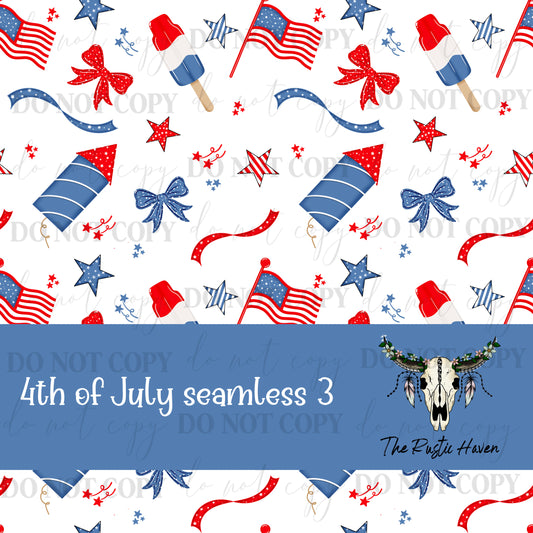 4th of July Seamless Pattern PNG #3 | Patriotic Red White Blue Digital Paper | USA Flag Fireworks Popsicle Design | Summer Sublimation Print