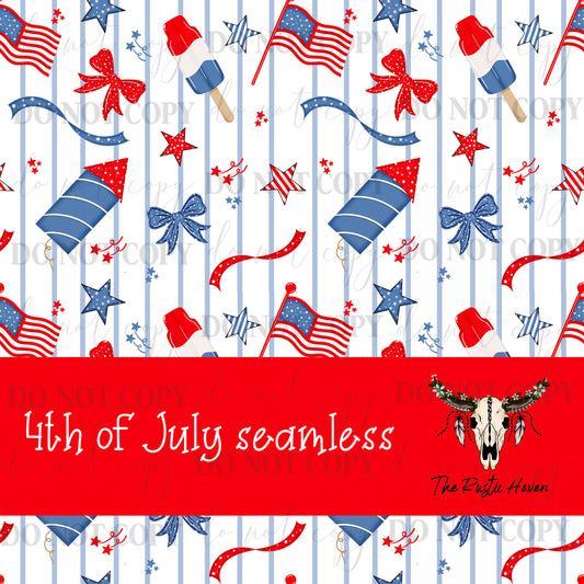 4th of July Seamless Pattern PNG | Patriotic Red White Blue Digital Paper | USA Flag Fireworks Popsicle Print | Summer Sublimation Background