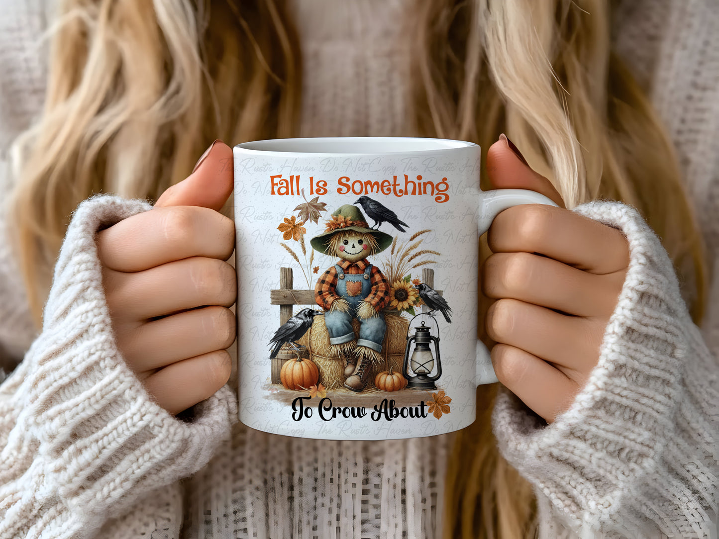 Fall Is Something To Crow About Mug – 15oz Autumn Coffee Cup with Scarecrow & Crows