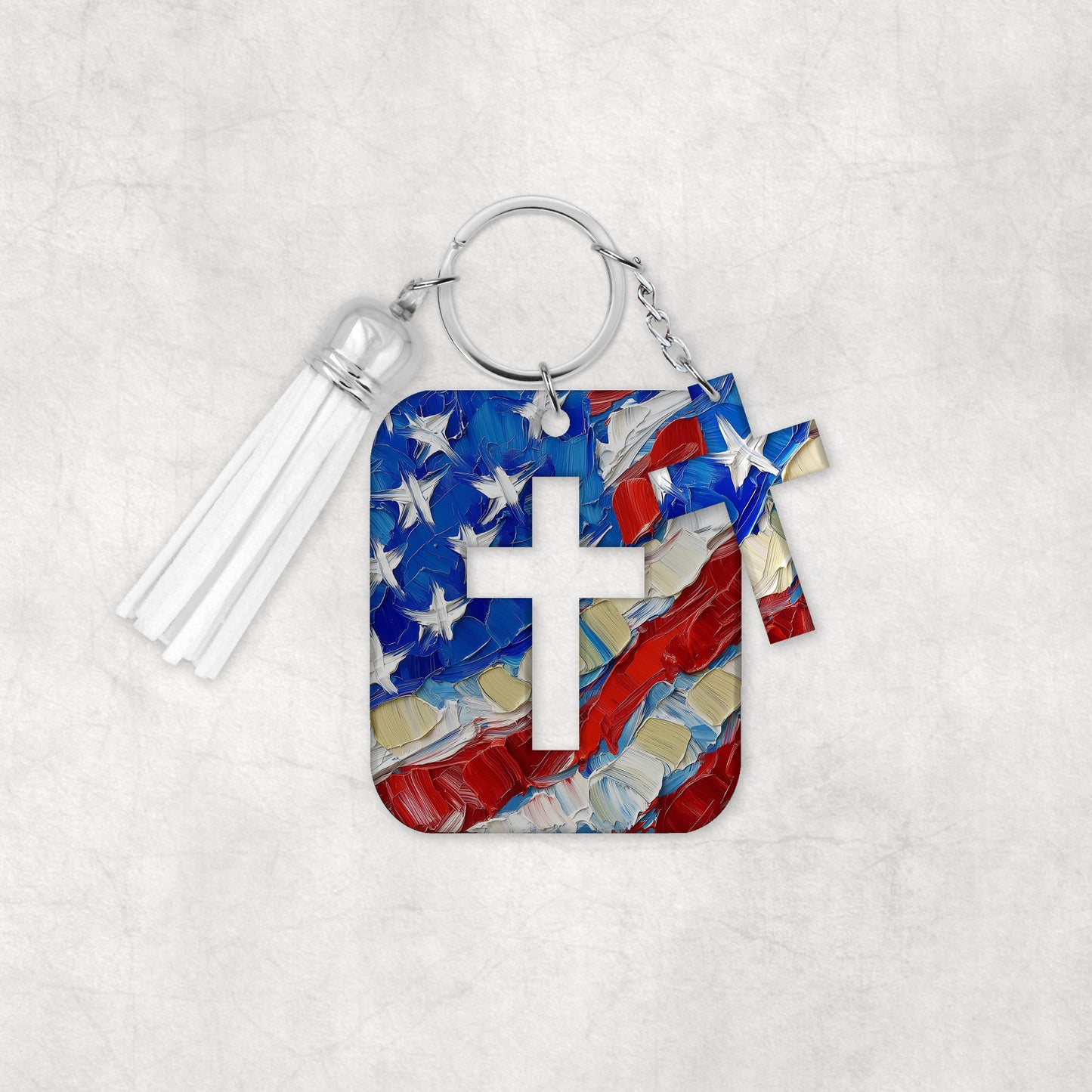 Hand Painted Look American Flag/Cross Keyring