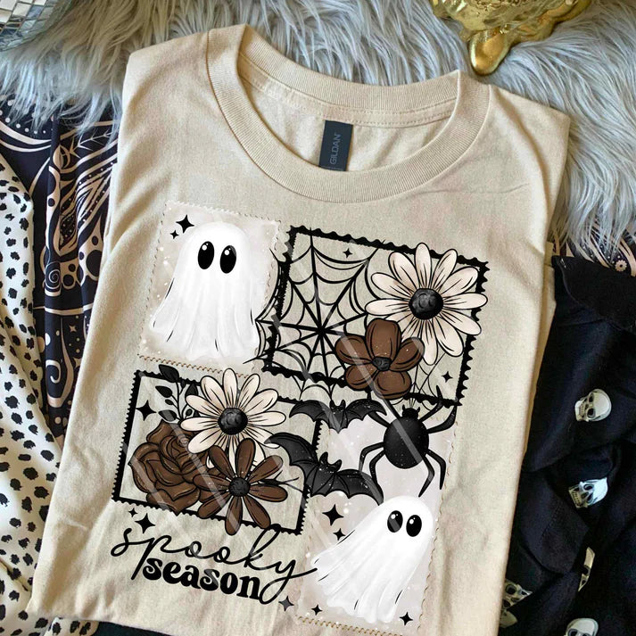 Spooky Season Ghost & Floral T-Shirt | Cute Halloween Graphic Tee