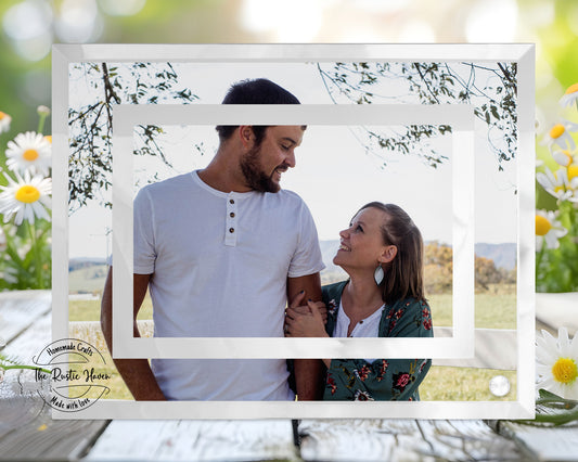 Personalized Glass Mirrored Photo Frame – 9x7 Custom Picture Frame