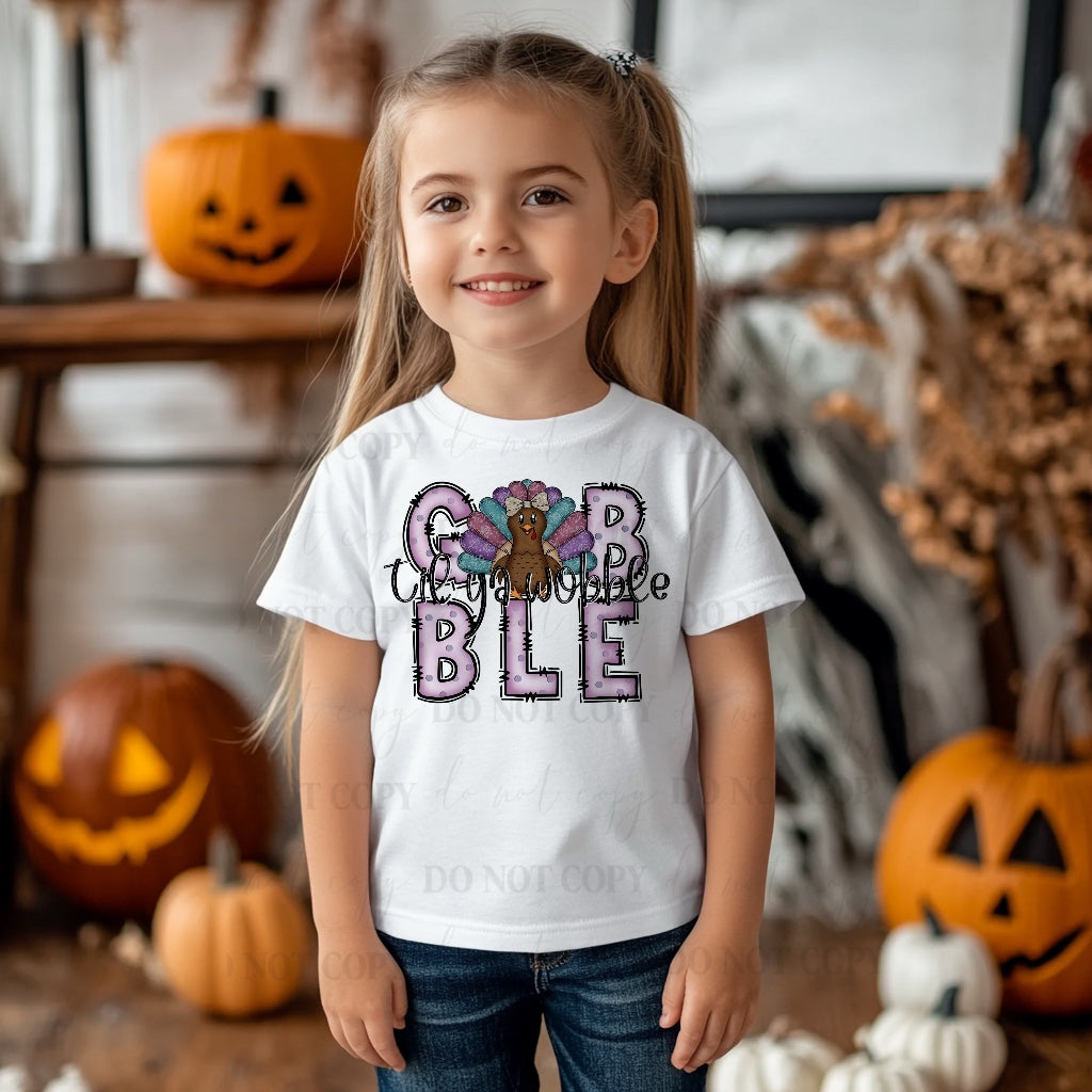 Gobble Til You Wobble Kids Thanksgiving T-Shirt – Cute Turkey Graphic Tee