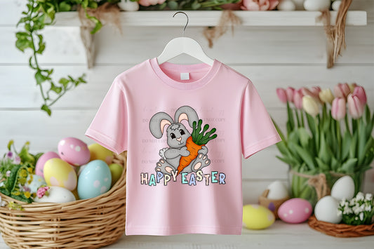 Happy Easter Bunny Kids T-Shirt – Cute Easter Bunny with Carrot – Easter Graphic Tee