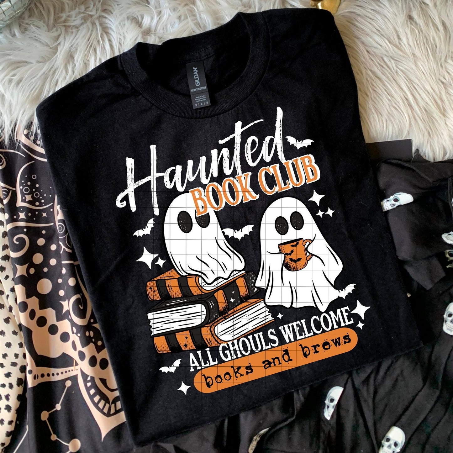 Haunted Book Club Shirt – Ghost Reading Tee | Halloween Bookish T-Shirt (Black or Tan)