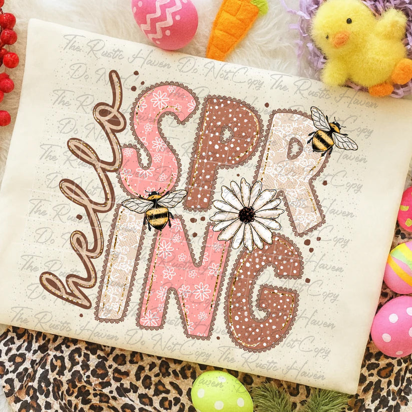 Hello Spring Graphic T-Shirt | Floral Bee Daisy Springtime Tee