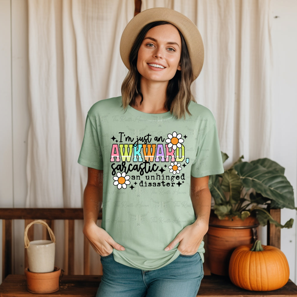 Awkward Sarcastic Disaster Graphic Tee – Comfort Colors Light Green T-Shirt
