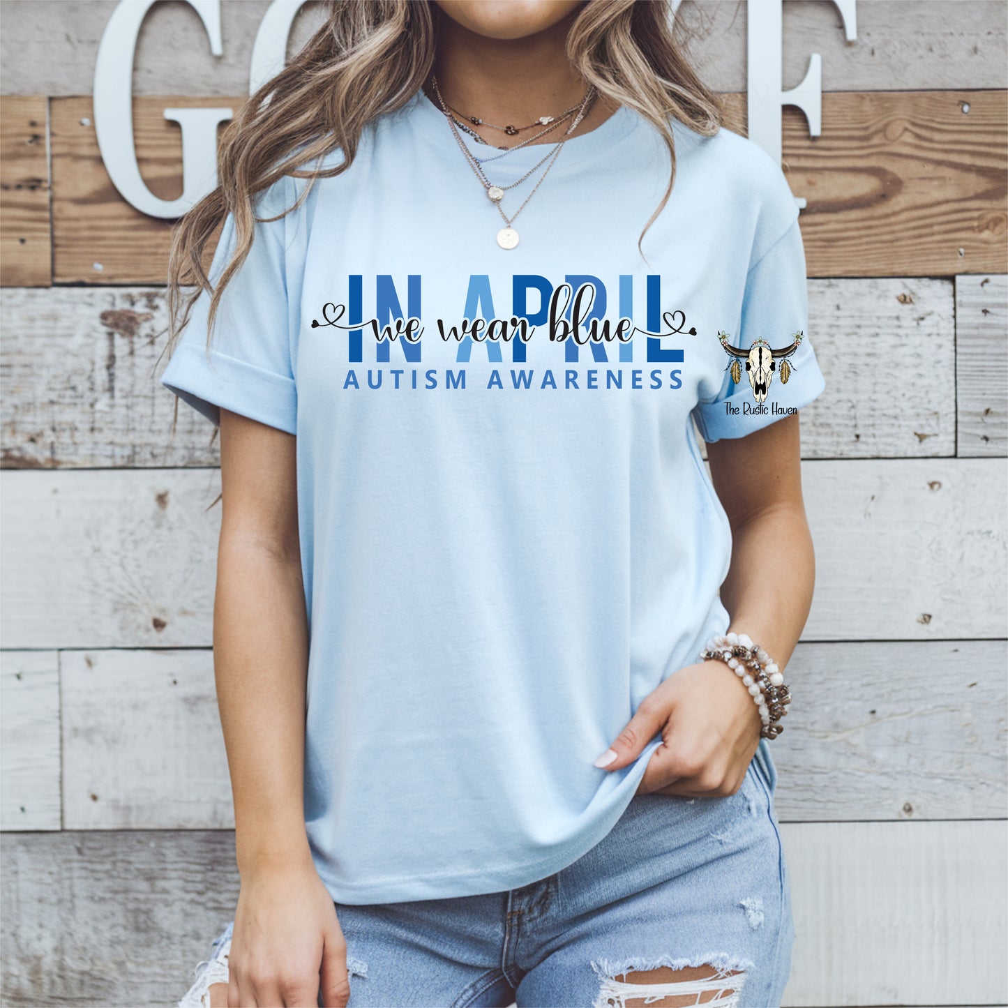 In April we wear blue T-shirt