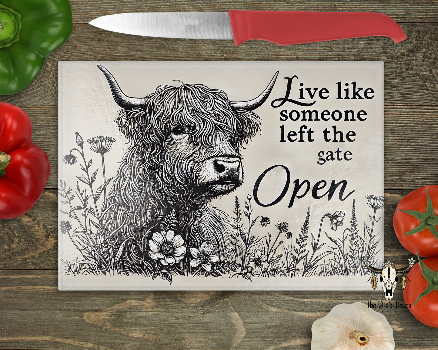 Live like someone left the gate open glass cutting board