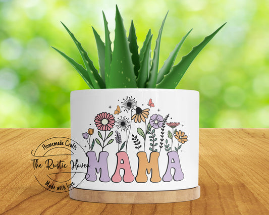 Mama Ceramic Planter with Bamboo Base