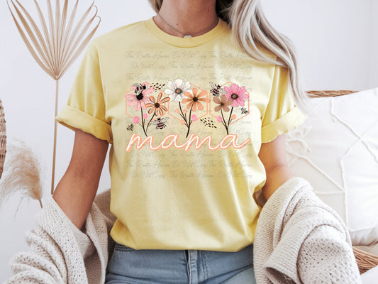 Mama Floral Bee Graphic Tee – Soft Neutral Boho Mom Shirt
