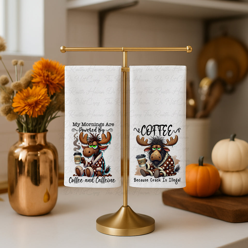 Funny Moose Coffee Hand Towels – 100% Polyester Kitchen & Coffee Bar Decor