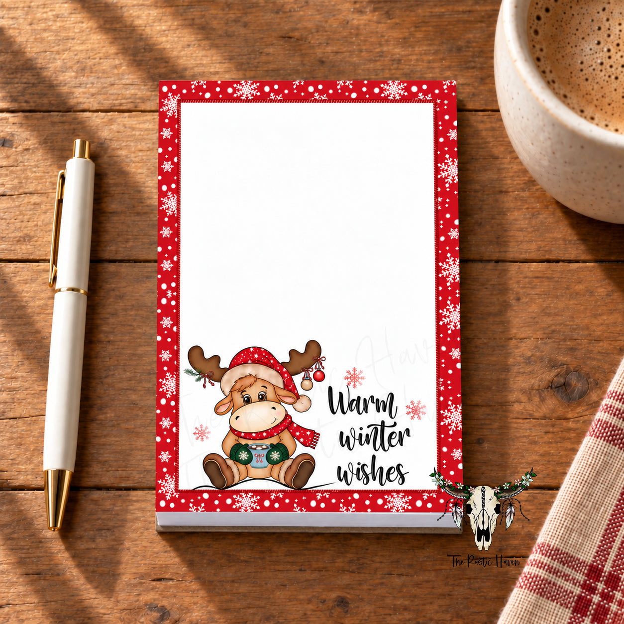 Warm Winter Wishes Moose Notepad – 4 × 6 Christmas Memo Pad