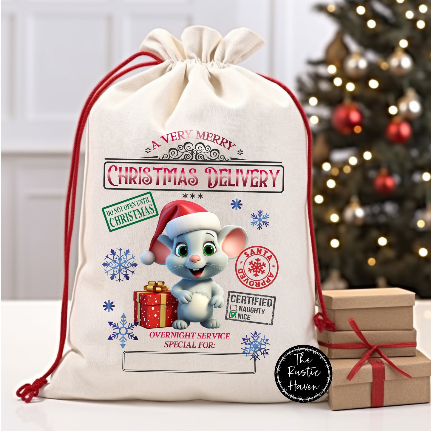Cute Personalized Mouse Santa Sack