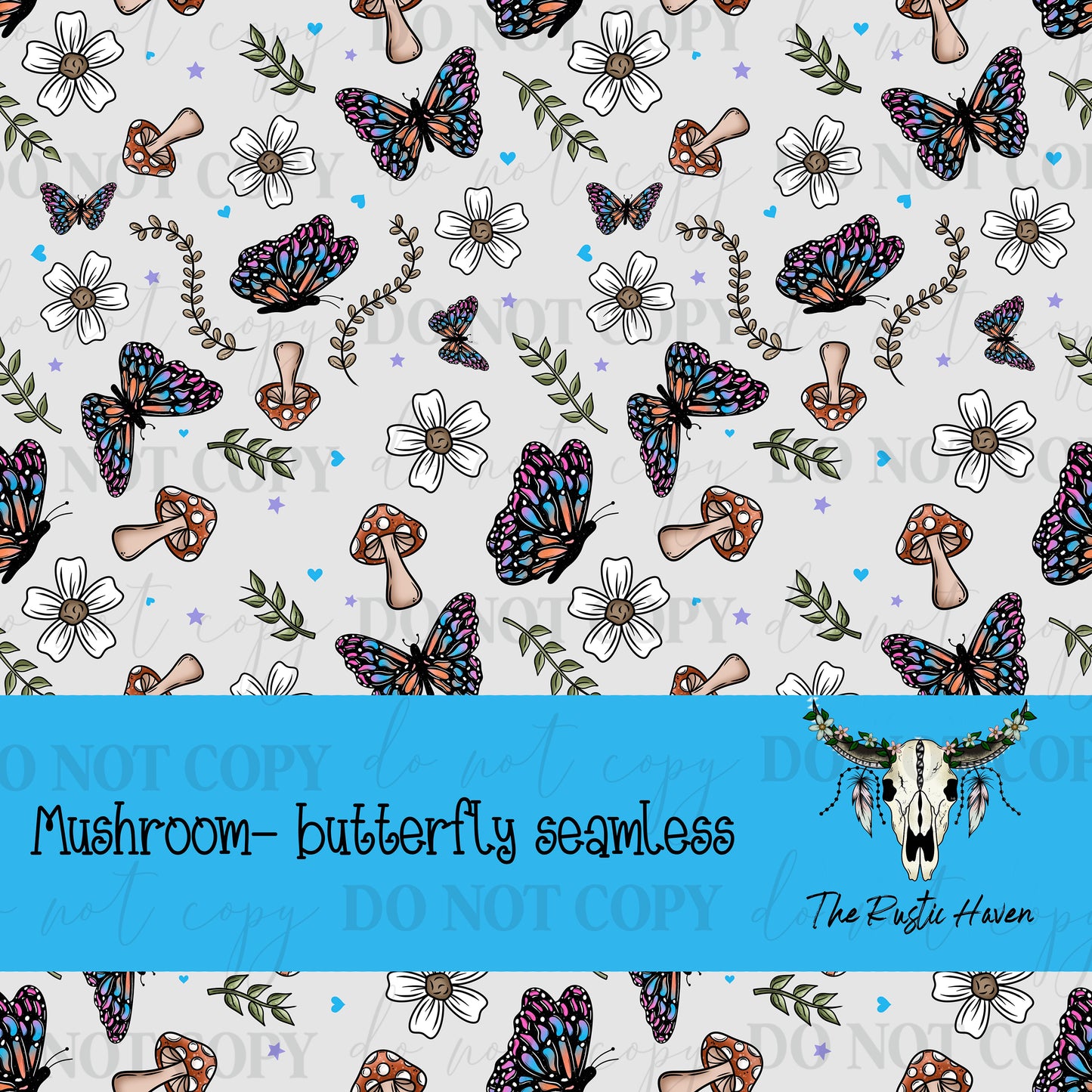Vibrant Butterfly & Mushroom Seamless Pattern PNG | Whimsical Woodland Floral Digital Paper | Sublimation & Fabric Print Design