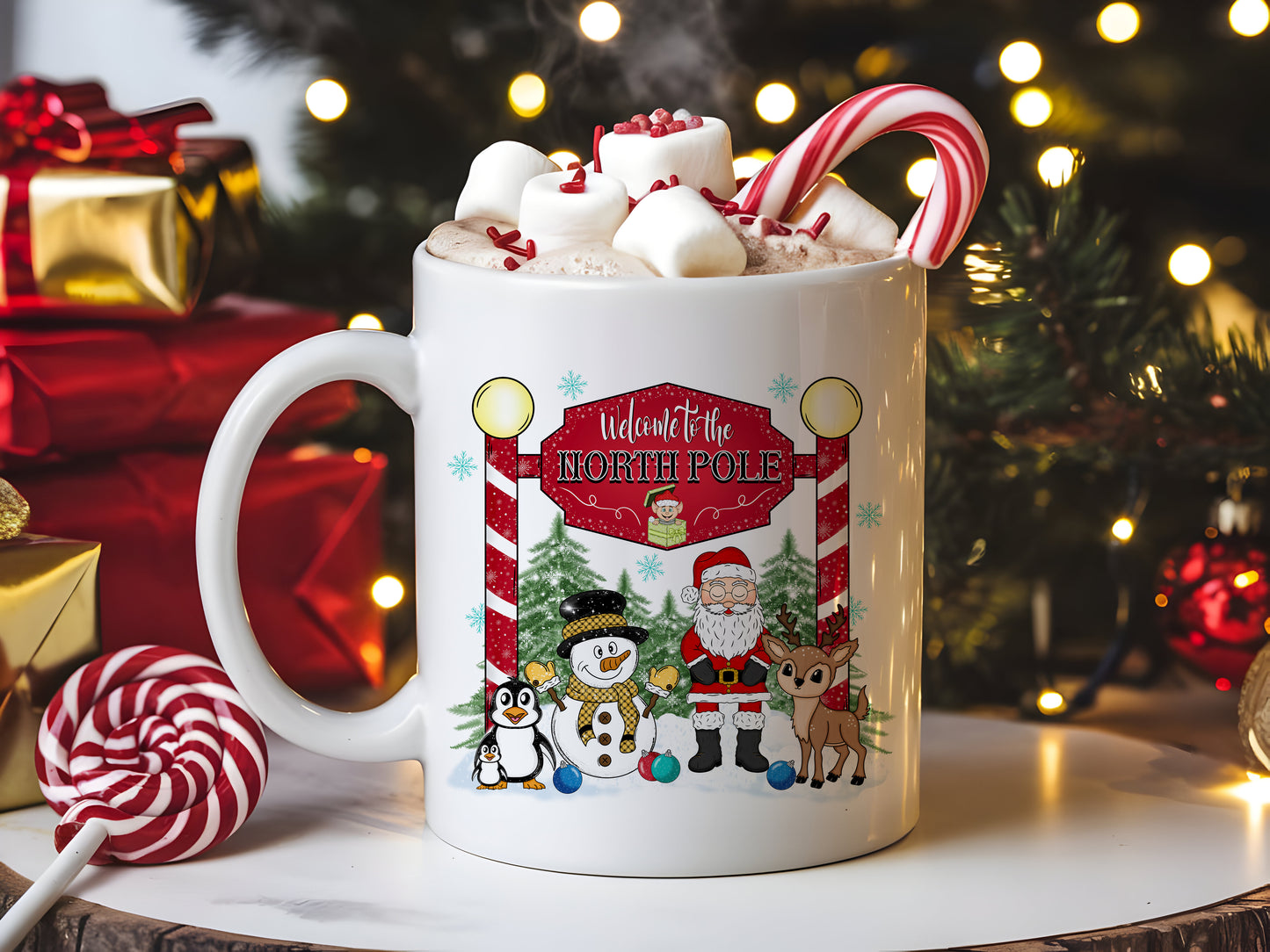 “Welcome to the North Pole – Santa & Friends 15oz Christmas Mug”