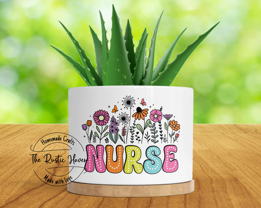 Nurse Ceramic Planter with Bamboo Base