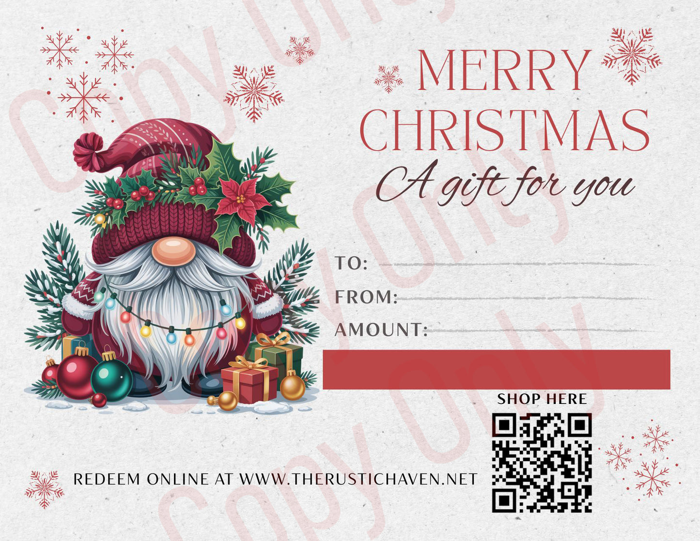 Printable Christmas Gift Card – High-Quality Cardstock Holiday Gift Certificate | Santa Gnome Design