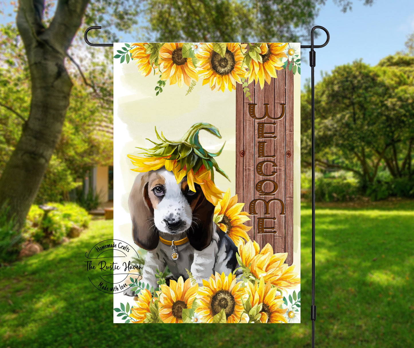 Sun flower Puppy garden flag