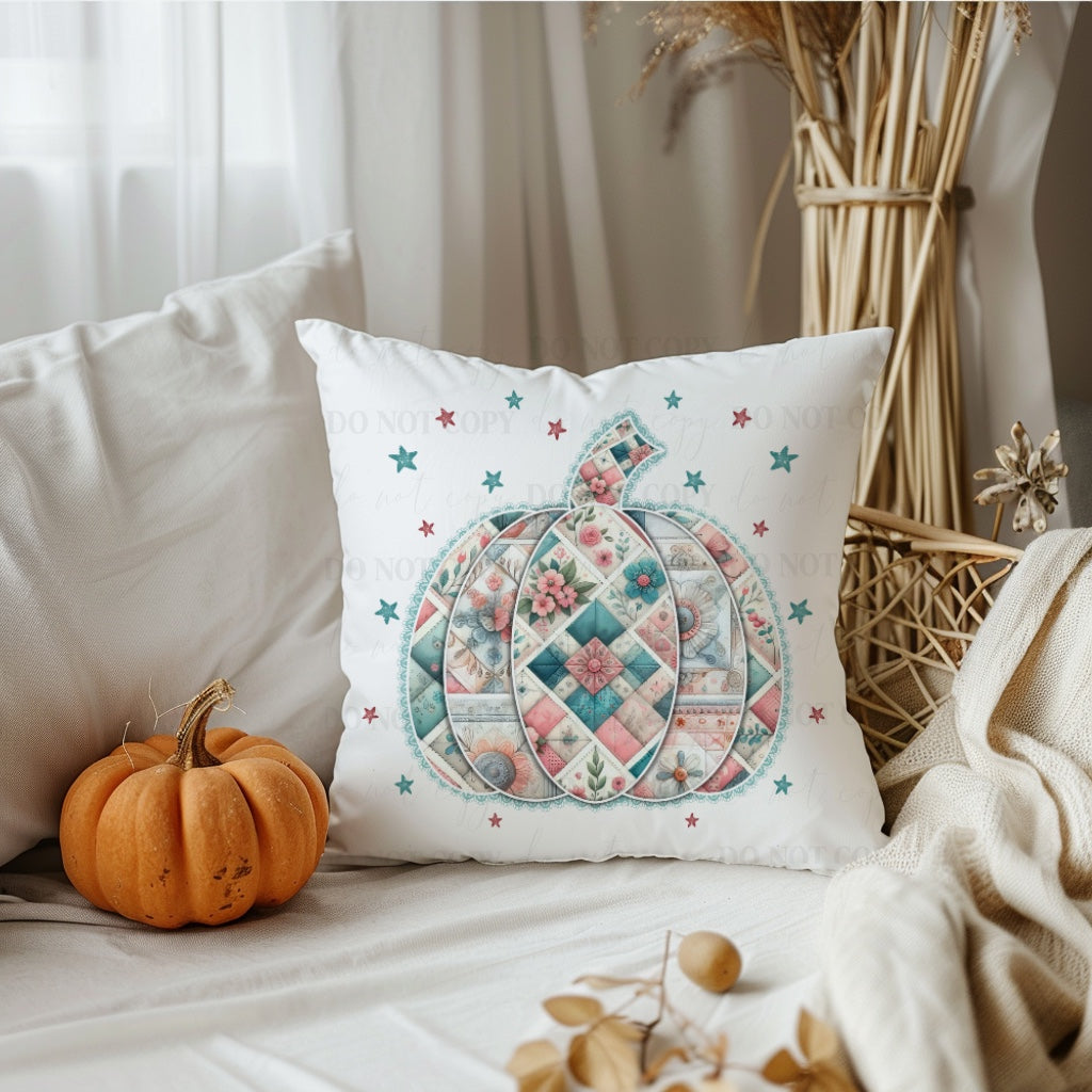 Quilted look Pumpkin Decorative Fall Pillow – Cozy Autumn Farmhouse Throw Pillow