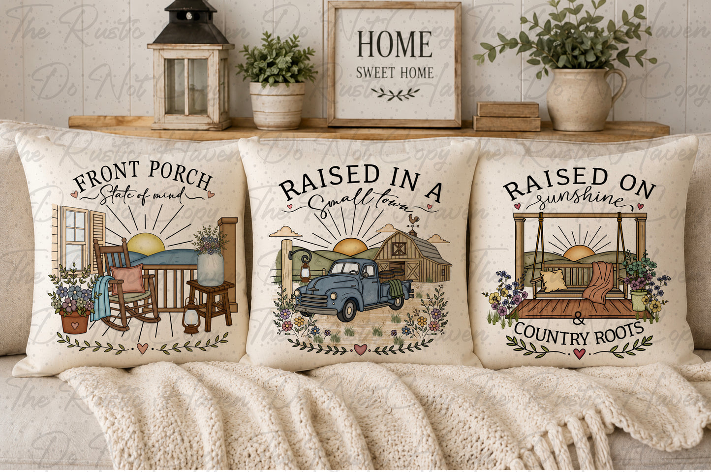 Raised Rural Collection Canvas Linen Throw Pillow | Farmhouse Country Decor | 16x16