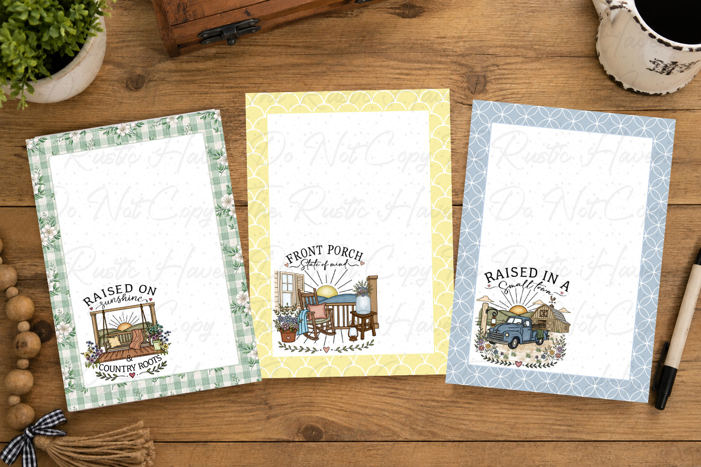Raised Rural Notepad Collection | Set of 3 Farmhouse Notepads