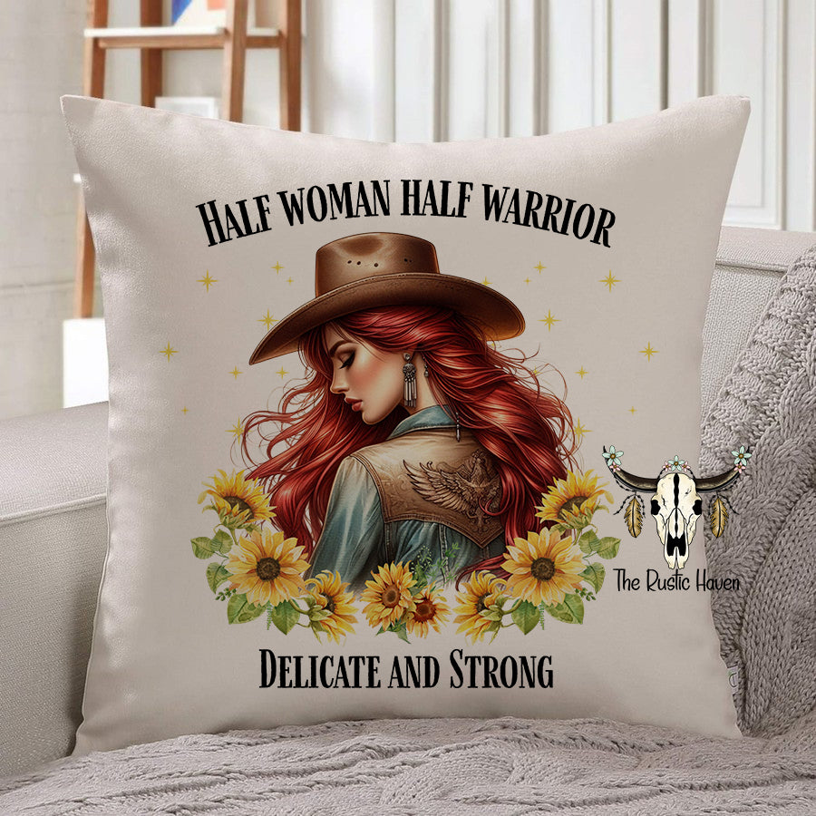 Half Woman Half Warrior Pillow