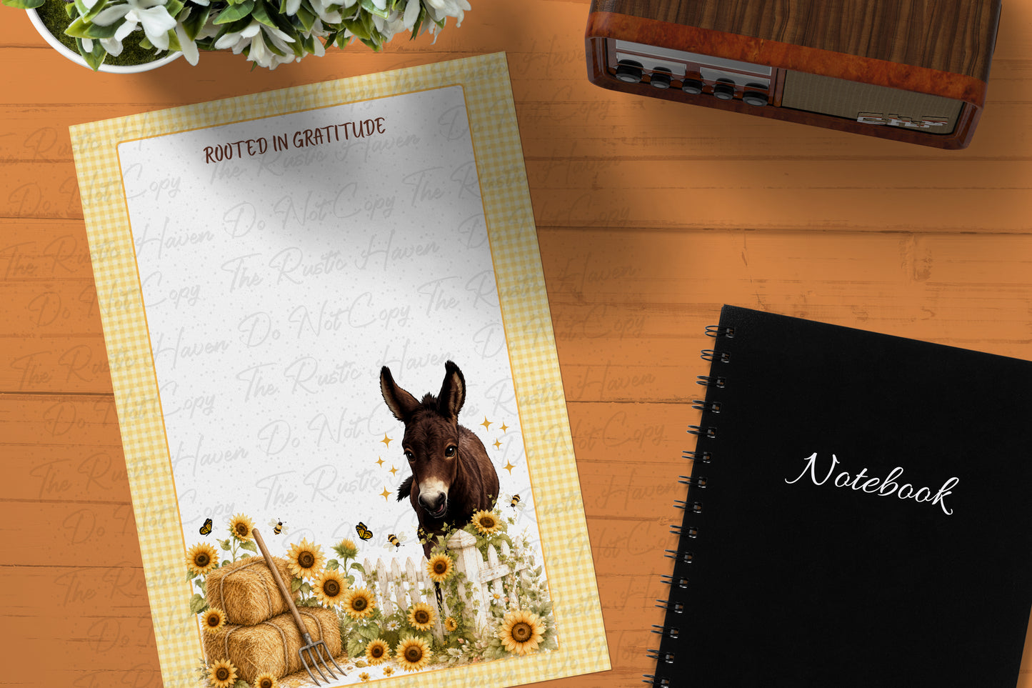 Rooted in Gratitude Baby Mule Notepad | Rustic Farmhouse Memo Pad | 4x6 Country Stationery | 50 Sheet Notepad