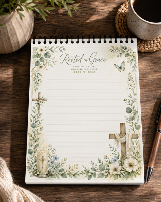 Rooted in Grace Prayer Journal | Christian Spiral Journal | 8x10 Bible Study Journal | Faith Journal | Devotional Notebook | Christian Gift for Women