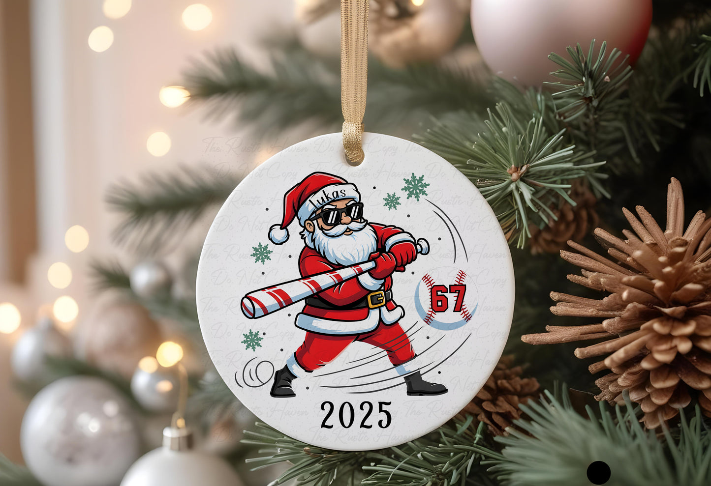 Baseball Santa “67” Ornament – Viral Trend Christmas Ornament | Personalized Name | MDF 2025