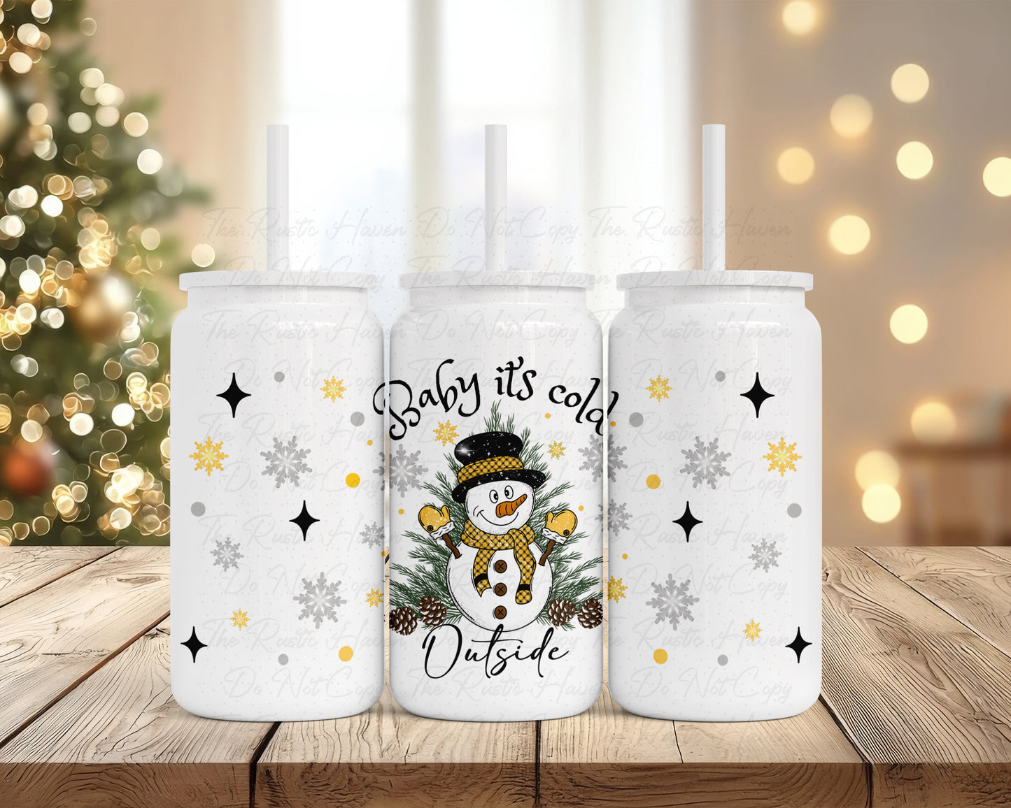 Baby It’s Cold Outside Snowman 16oz Stainless Steel Soda Can Tumbler with Straw & Lid