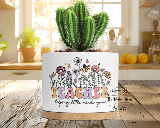 Teacher Ceramic Planter with Bamboo Base