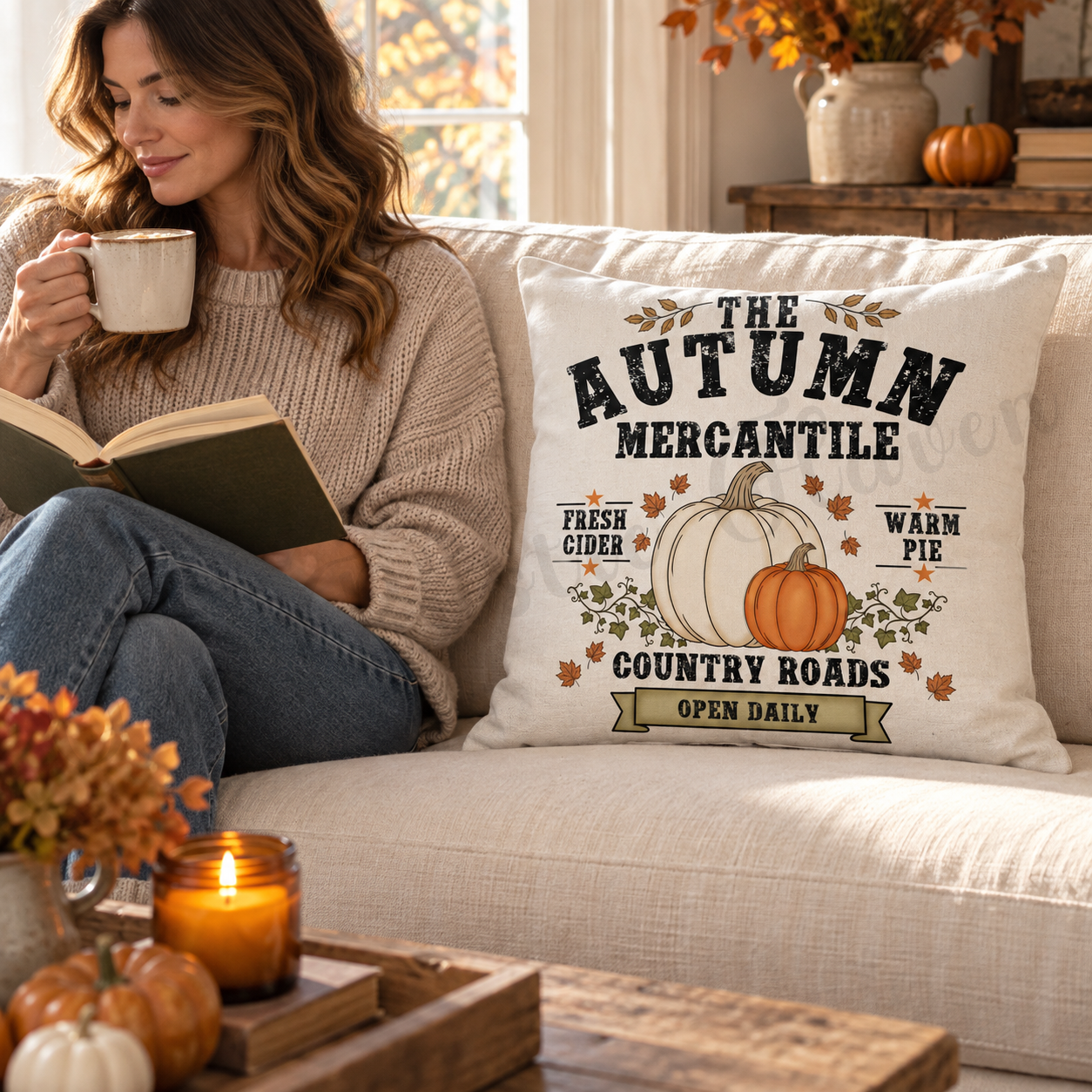 Autumn Mercantile Fall Throw Pillow – 16 x 16 with Insert