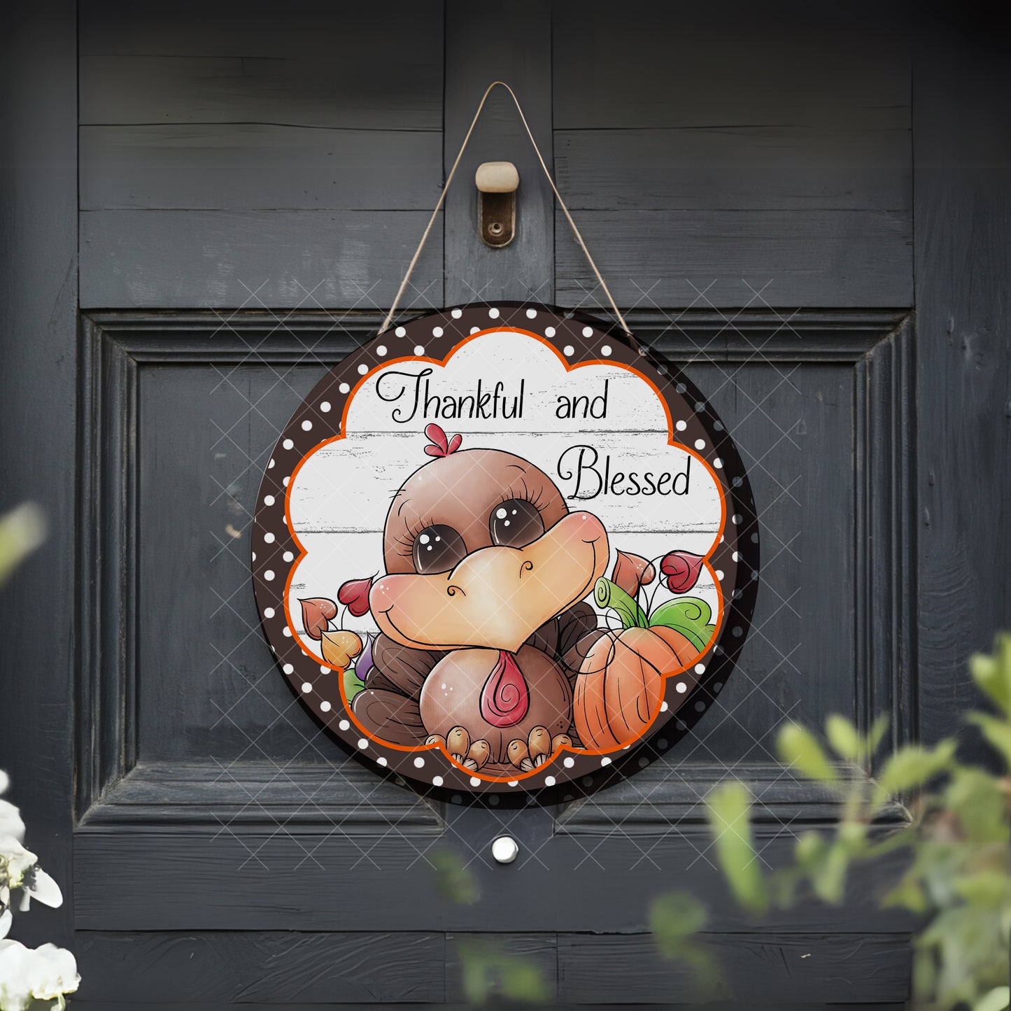 Thankful and Blessed Turkey Door Hanger – MDF Round Fall Door Sign