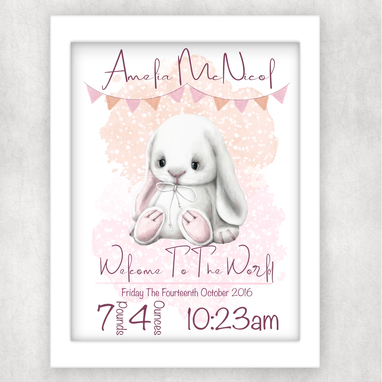 Nursery Birth Stat Cute Bunny Photo Frame