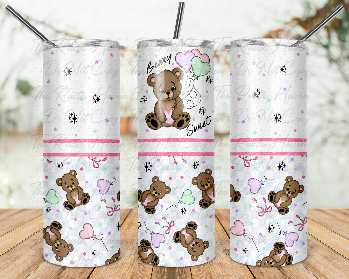 Beary Sweet Valentine Bear 20oz Tumbler Wrap PNG | Cute Teddy Bear Sublimation Design | Valentine Tumbler Wrap